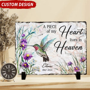 A Piece Of My Heart Lives In Heaven - Personalized Rectangle Stone With Stand - Memorial Gift Idea For Family Member