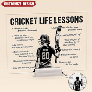 Personalized Cricket Life Lessons Plaque - Gift For Cricket Lover