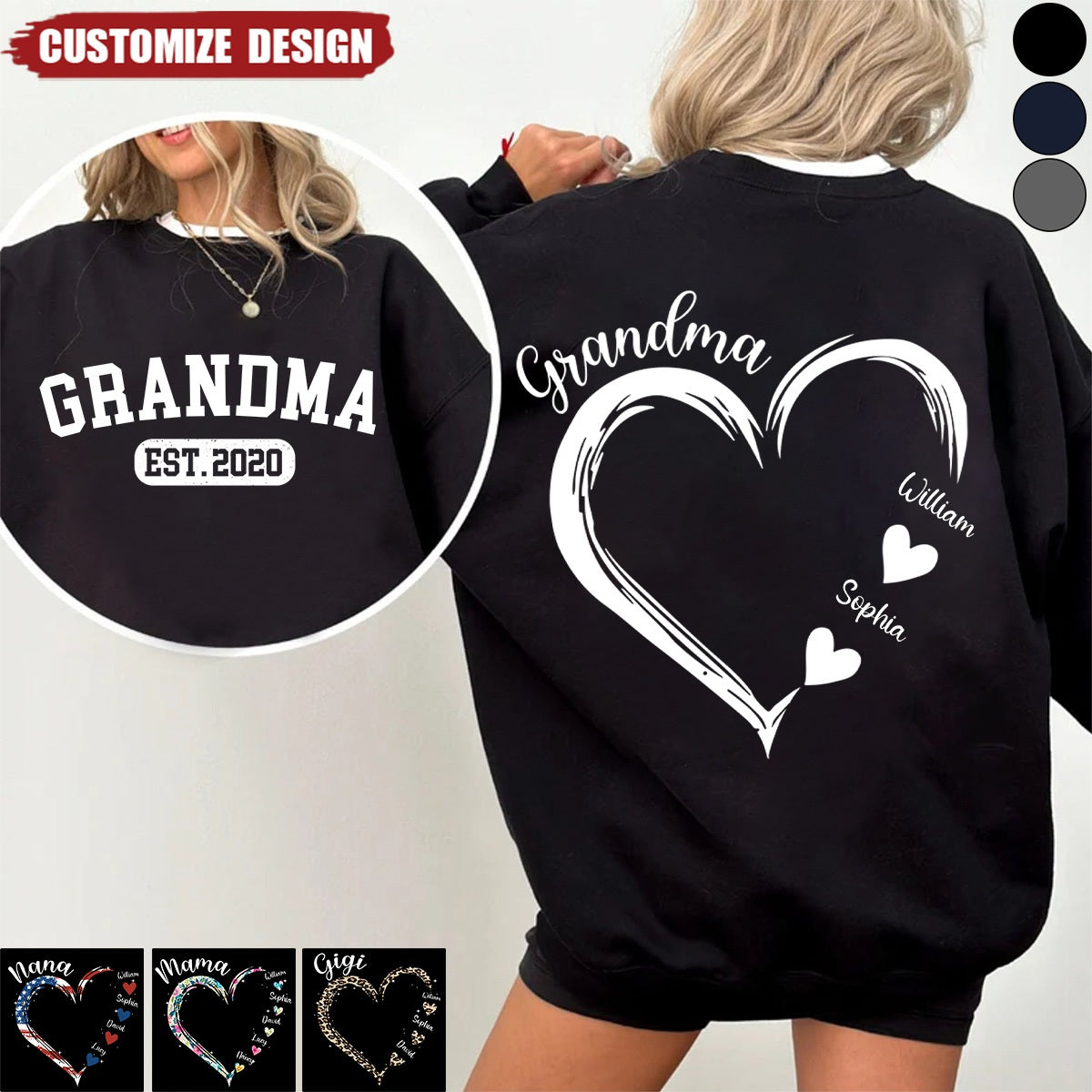 Personalized Mom Grandma Heart  Sweatshirt