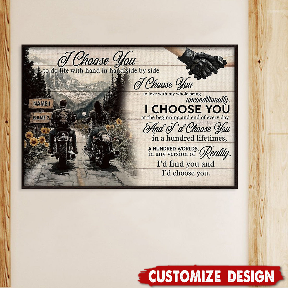 I Choose You-Personalized Vintage Couple Biker Poster-Gift For Motorcycle-Loving Couple