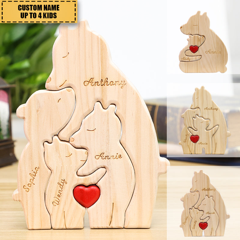 Single Parents - Wooden Bear Family - Personalized Wooden Pet