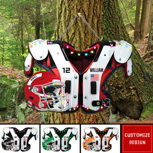 Personalized American Football Shoulder Pads And Helmet Wood Sign - Gift For American Football