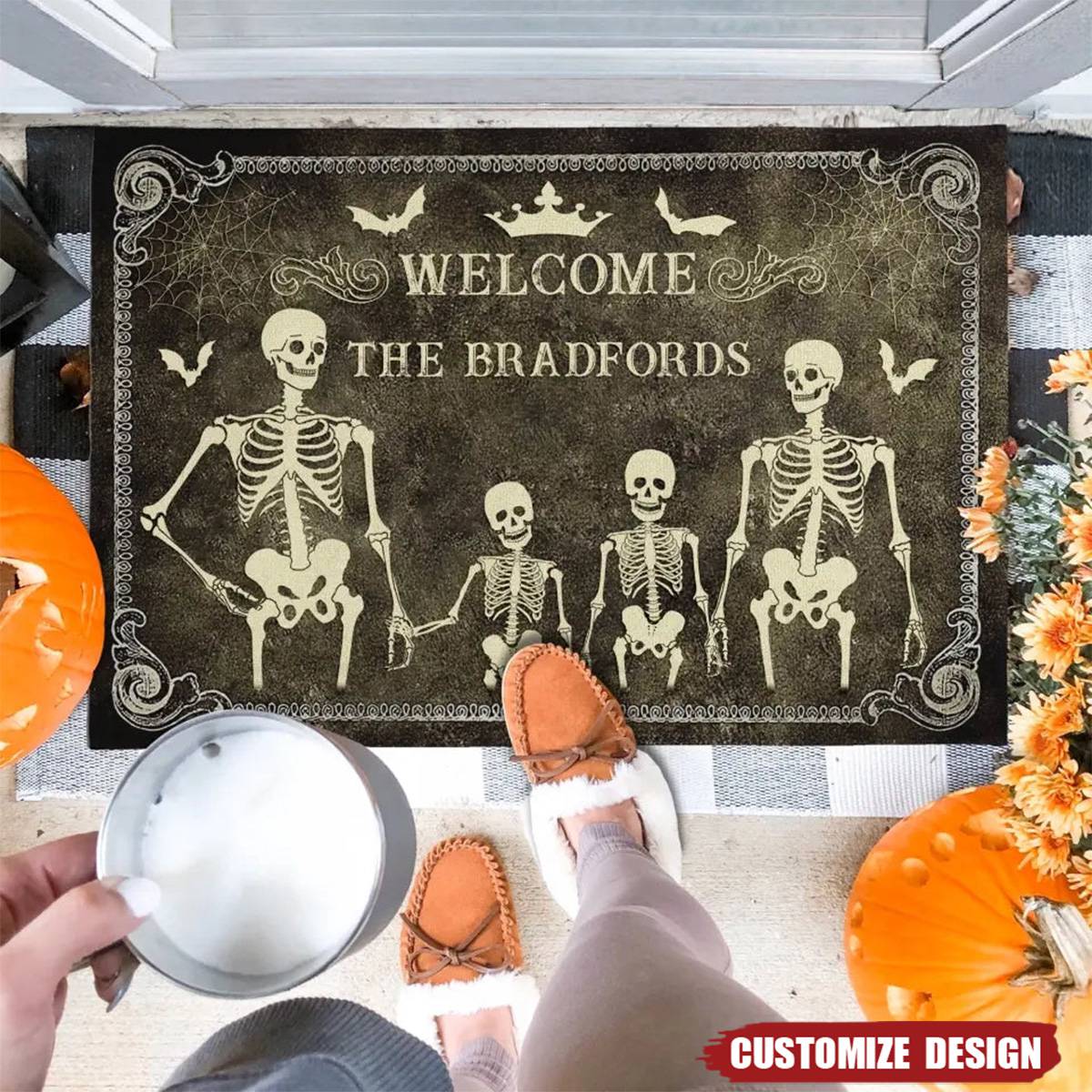 Personalized Skeleton Family Doormat -  Halloween Gift For Family