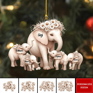 2024 New Release Mama/Nana Elephant With Little Kids - Personalized Acrylic Christmas Ornament