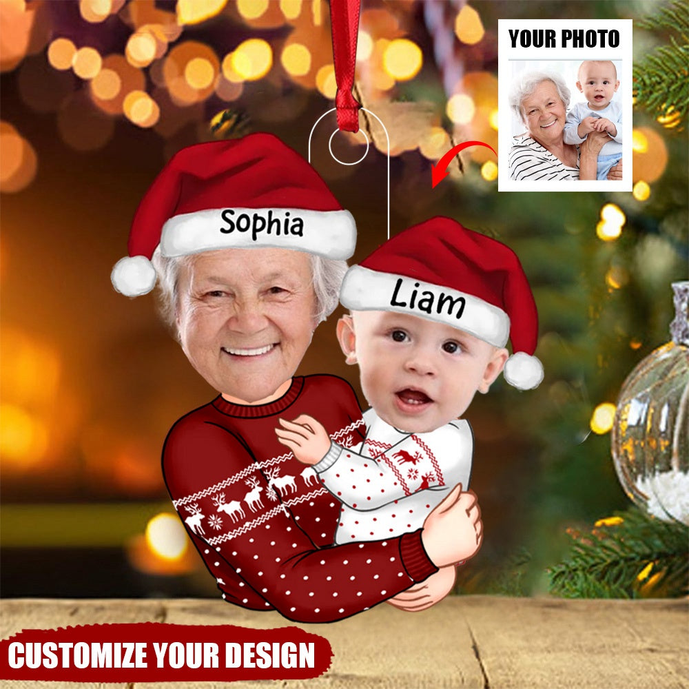 Grandma Grandkid Hugging Upload Photo Personalized Acrylic Ornament