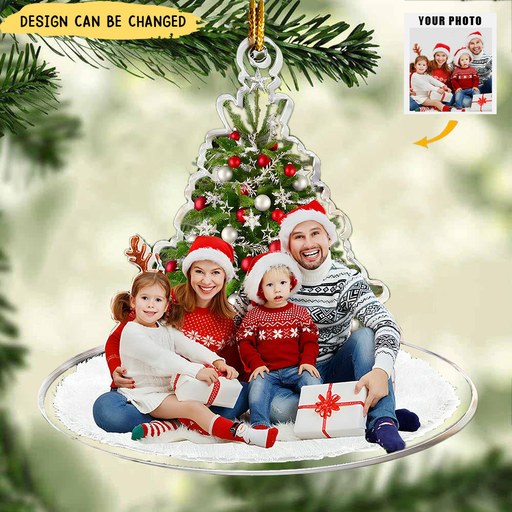 Under Christmas Tree Family Upload Photo 2023 - Personalized Acrylic Photo Ornament