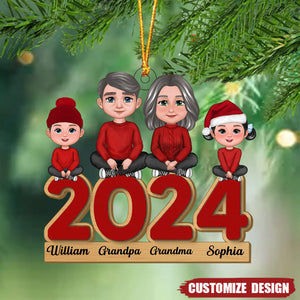 Family Sitting 2024 Christmas Personalized Wooden Ornament - 2024 New Release