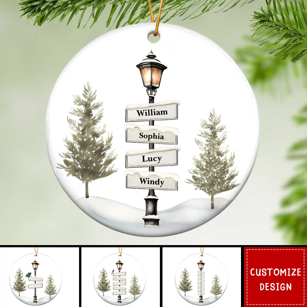 Personalized Christmas Family Sign Post Ceramic Ornament