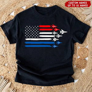 Personalized Kid Names Fighter Jet US Flag Independence Day 4th July T-shirt