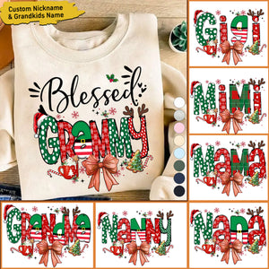 2024 New Release Personalized Christmas Blessed Grammy Nana Mimi Gigi And Grandkids Sweatshirt