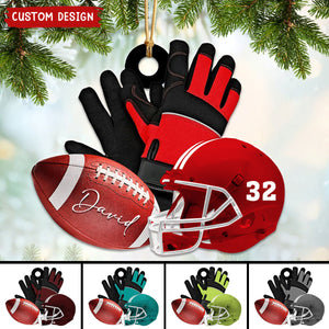 Personalized American Football Helmet With Gloves Christmas Ornament, Gifts For Football Players-2024 New Release