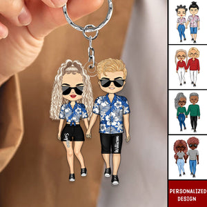 Personalized Doll Couple Romantic Holding Hands Acrylic Keychain