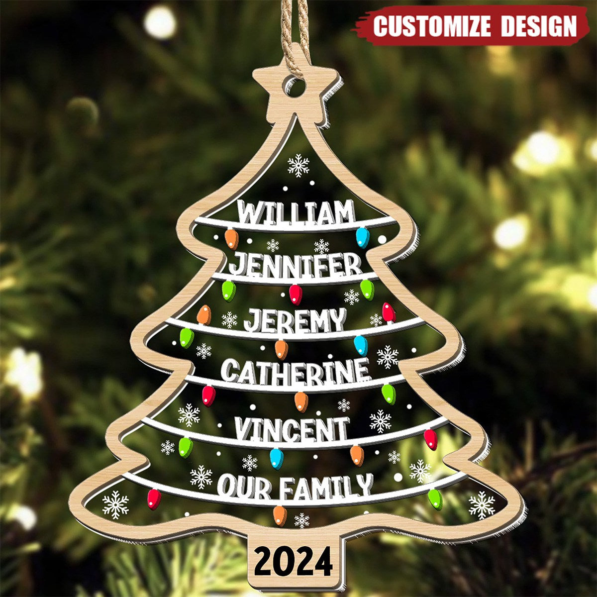 2024 New Release Family Names Christmas Tree - Personalized Wood And Acrylic Ornament