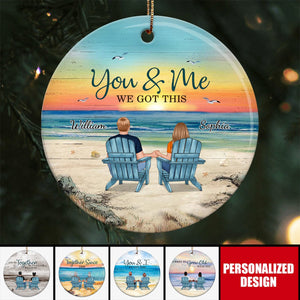 2024 New Release Couple Beach Landscape Retro-Personalized Circle Ornament-Anniversary Gift For Couple, Husband, Wife