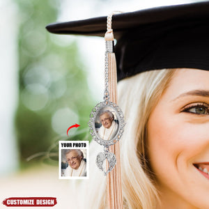 Memorial Personalized Graduation Tassel Photo Charm With Angel Wings