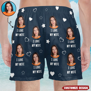 I Love My Wife Funny Custom Photo - Personalized Unisex Man Beach Shorts