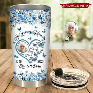 In Loving Memory Forever In My Heart-Personalized Glitter Tumbler-Gift For Family And Friends