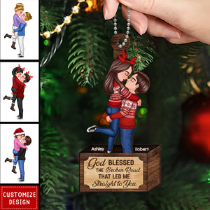 Christmas Couple Hugging Kissing In Box Personalized Wooden Ornament - 2024 New Release