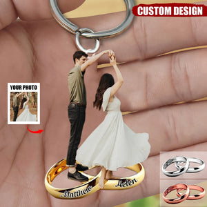 Wedding Ring - Personalized Photo Mica Keychain - Wedding Gift For Couple, Wife, Husband