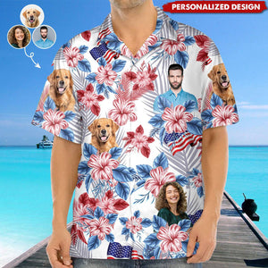 Personalized Photo Upload American Flag Unisex Hawaiian Shirt