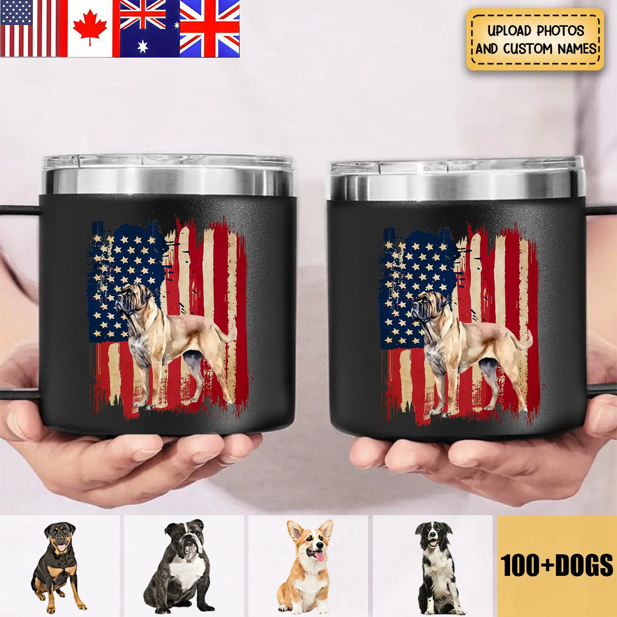 Personalized dog flag printed 14oz Stainless Steel Tumbler gift for dog lovers