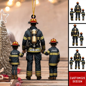 Firefighter Dad And Kids - Personalized Acrylic Ornament - Gift For Firefighter - 2024 New Release