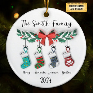 2024 New Release-Family Stocking - 3D Inflated Effect Printed Ornament, Personalized Circle Ceramic Ornament