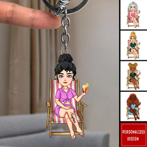 Girl On Vocation/Beach Summer Doll Personalized Acrylic Keychain