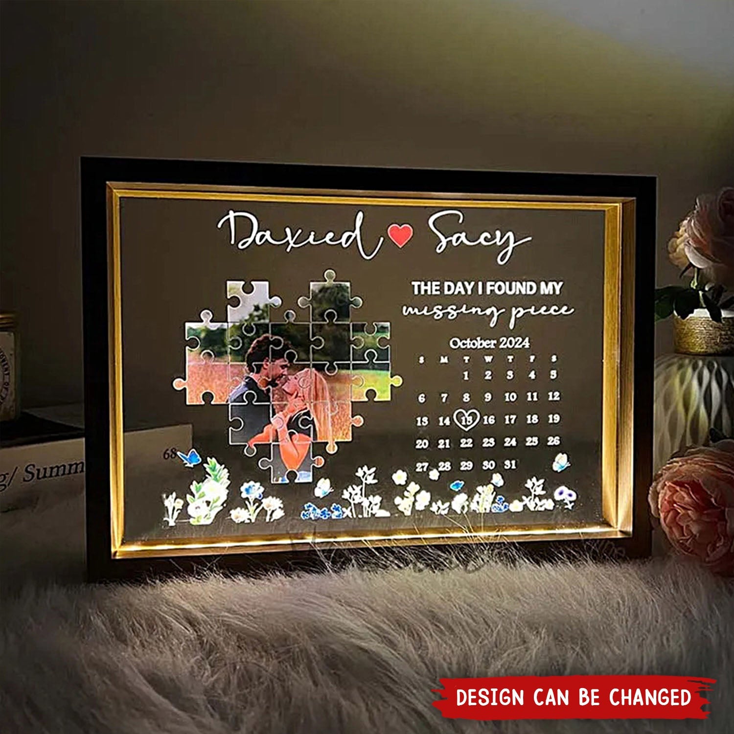 The Day I Found My Missing Piece - Personalized Led Night Light Frame, Valentine's Day Gifts