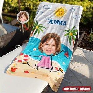 Custom Photo Playful Kids On The Beach - Personalized Beach Towel