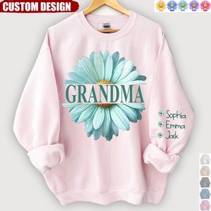 Grandma Flower Daisy Color And Grandkids Sweatshirt