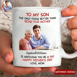 To My Son From Mom Happy Father‘s Day Photo Insert Personalized Mug