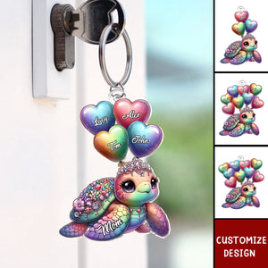 Pretty Sea Turtle Nana Auntie Mom Sweet Heart Balloon Kids Personalized Keychain