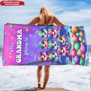 This Grandma belongs to Colorful Turtle - Personalized Beach Towel, Gift for Grandmas Moms Aunties