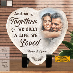 Custom Photo My Favorite Place In All The World Is Next To You - Couple Personalized Heart Shaped Stone With Stand