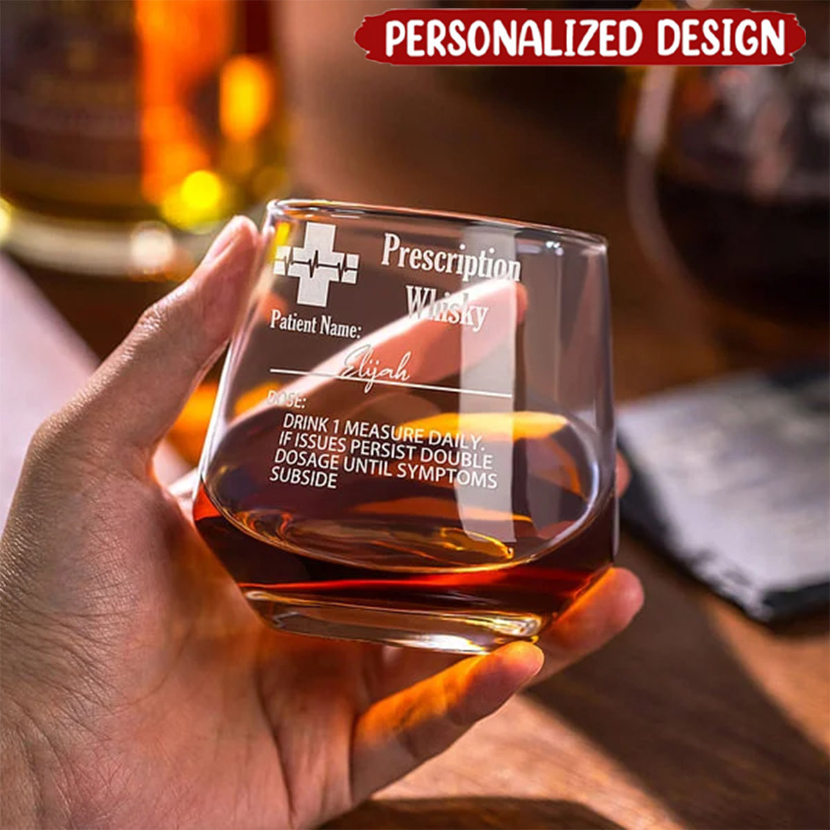 Personalized Funny Prescription Whisky Bourbon Whiskey Glasses with Laser Engraved Name Gift for Grandpa Dad