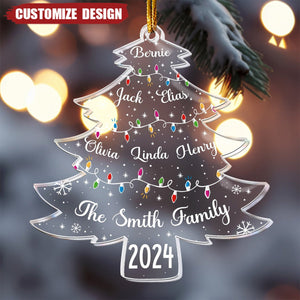 Christmas Tree With Family Names And Led Lights - Personalized Acrylic Ornament - 2024 New Release