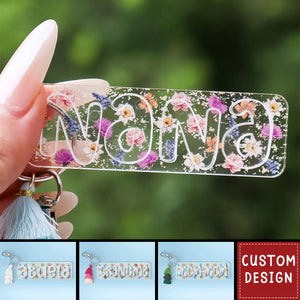 Grandma Mom Birth Month Flowers Personalized 2-Layer Acrylic Keychain