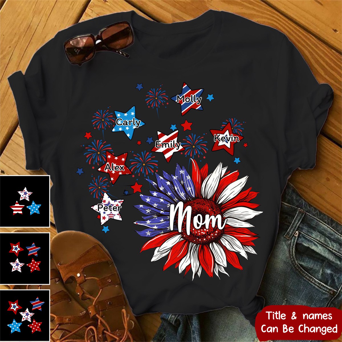 Sunflowers 4th Of July Grandma - Personalized T Shirt - Gift for Grandma/Mom