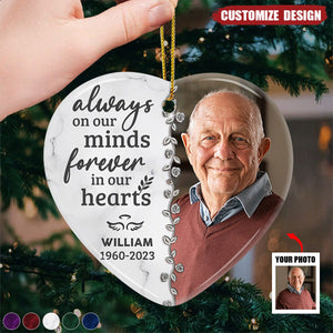 Custom Photo Forever In Our Hearts -  Personalized Ceramic Ornament - Christmas Gift, Sympathy Gift For Family Members- 2024 New Release