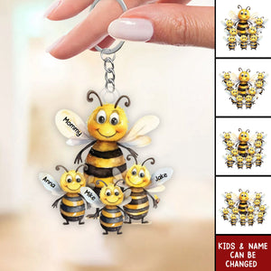 Personalized Bee Mama With Little Kids Acrylic Keychain - Gift For Mom, Grandma