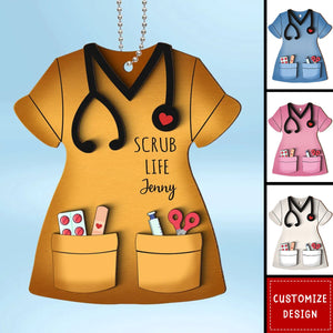 Nurse Scrub Life Personalized 2-Layer Wooden Ornament, Medical Christmas Ornament Gift For Nurses