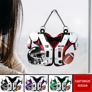 Personalized American Football Shoulder Pads And Helmet Window Hanging Suncatcher Ornament - Gift For American Football