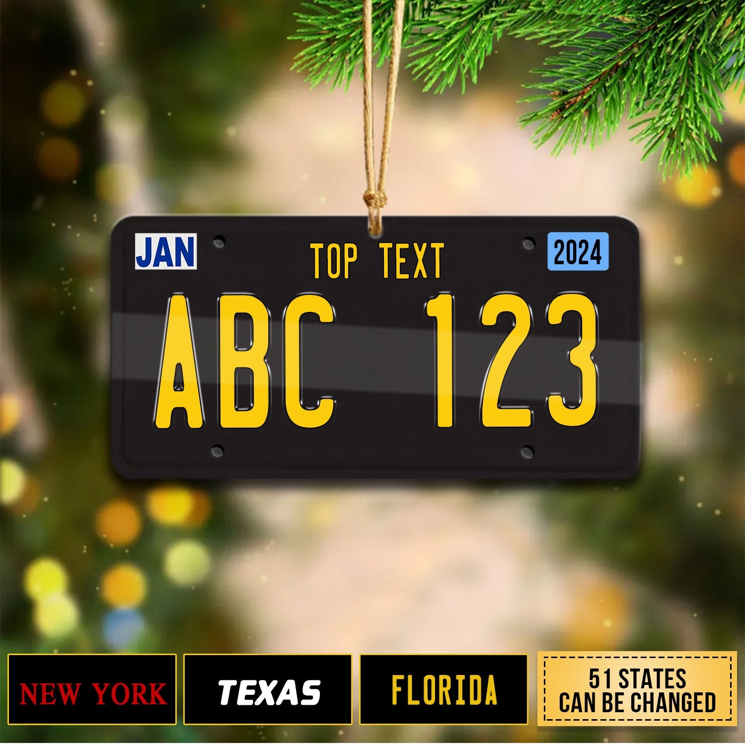 2024 New Release - Black License Plate For Any State Personalized Christmas Ornament