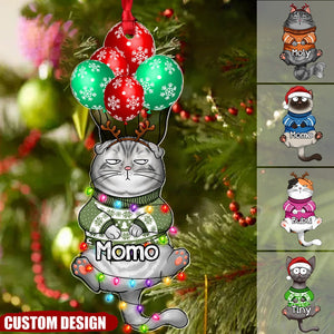 Flying Up Balloon Cute Cat Personalized Acrylic Ornament Gift For Cat Lovers