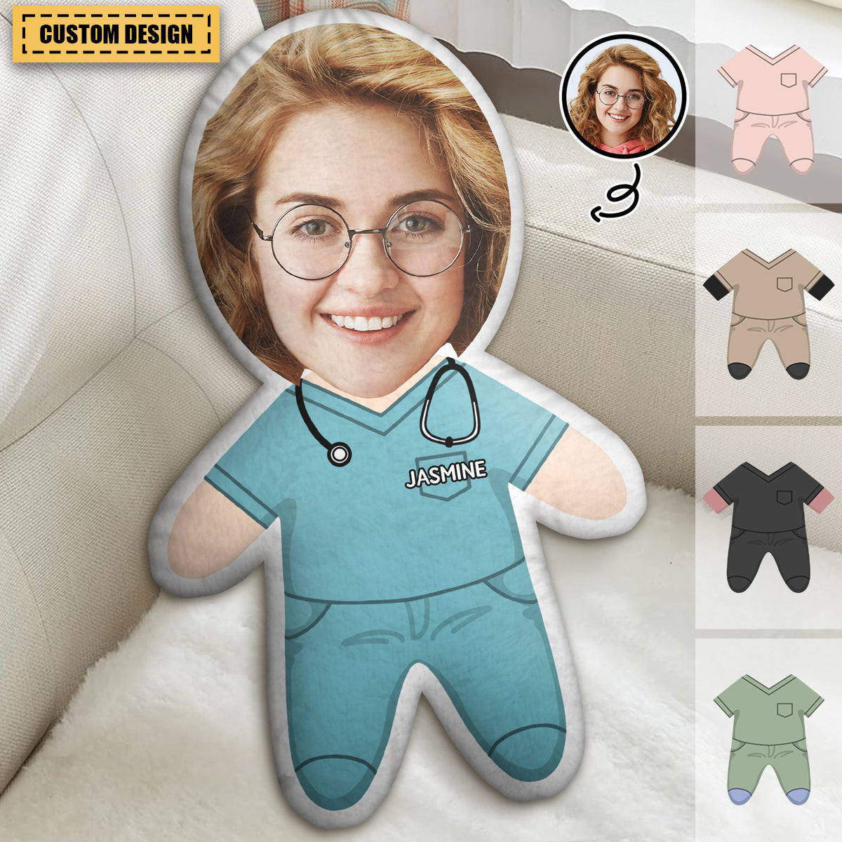 Custom Photo Face Cutout Nurse Pillow - Gift For Nurse - Personalized Custom Shaped Pillow