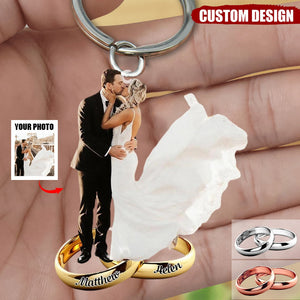 Wedding Ring - Personalized Photo Mica Keychain - Wedding Gift For Couple, Wife, Husband