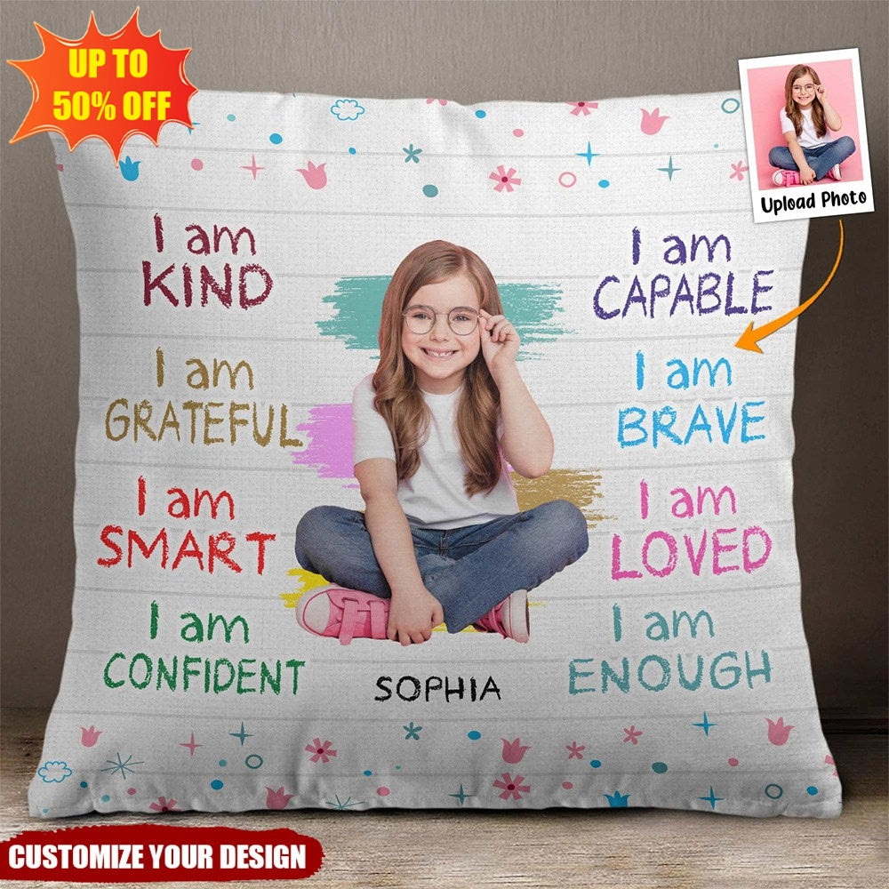 Custom Photo I Am Kind Personalized Photo Pillow-Gift For Kid/Family