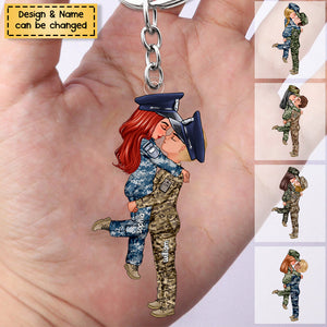 Military Couple Portrait Army Gifts by Occupation - Personalized Acrylic Keychain