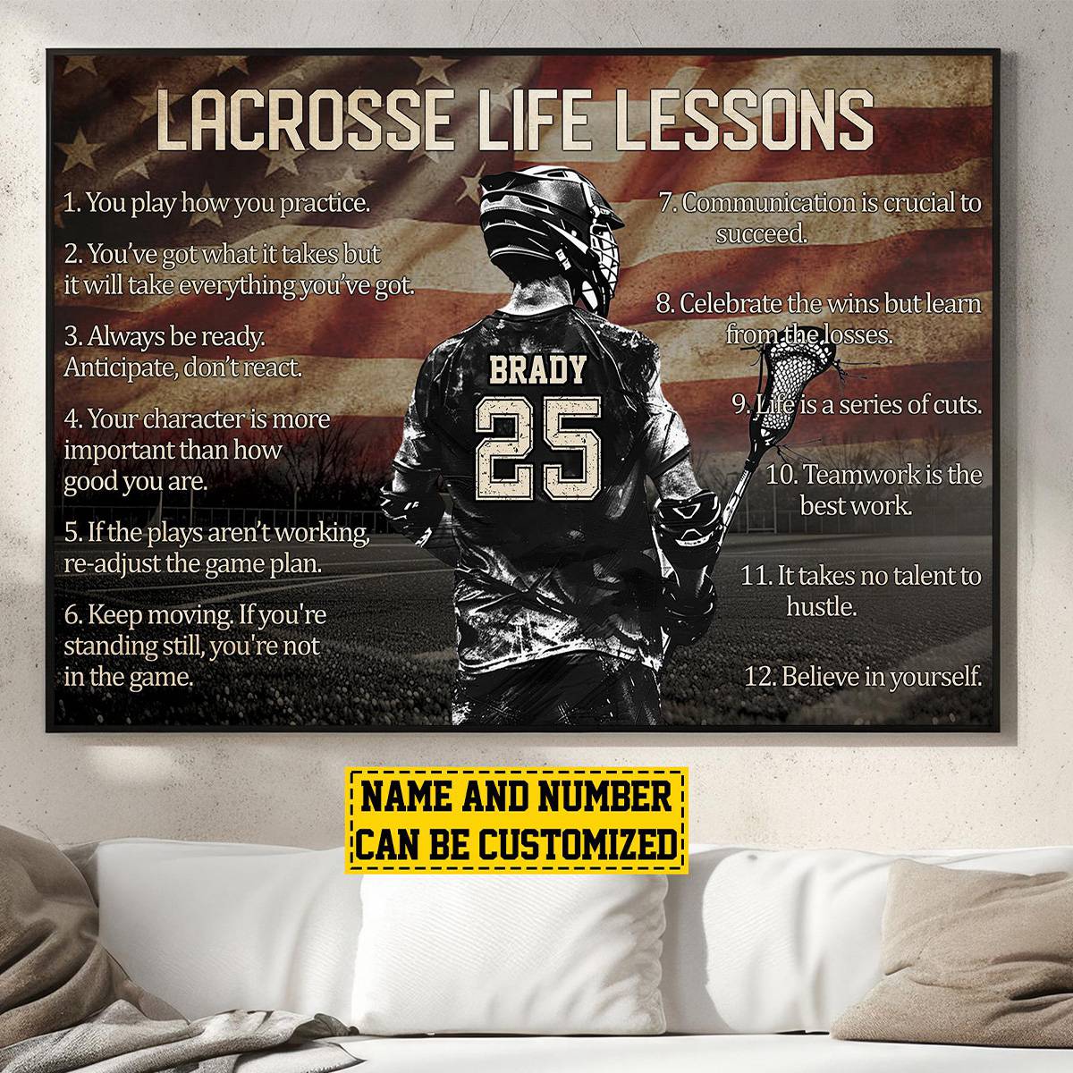 Personalized American Lacrosse Life Lessons Poster-Gift For Lacrosse Lovers